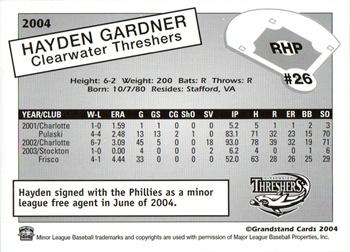 2004 Grandstand Clearwater Threshers #NNO Hayden Gardner Back