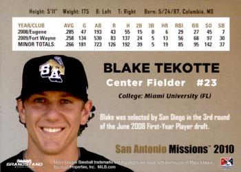 2010 Grandstand San Antonio Missions #NNO Blake Tekotte Back