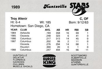 1989 Burger King Huntsville Stars #NNO Troy Afenir Back