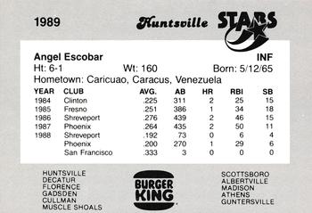 1989 Burger King Huntsville Stars #NNO Angel Escobar Back