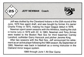 1989 Jennings Southern League All-Stars  #25 Jeff Newman Back