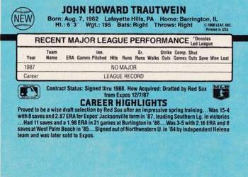 1988 Donruss Boston Red Sox Team Collection #NEW John Trautwein Back
