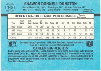 1988 Donruss Chicago Cubs Team Collection #146 Shawon Dunston Back