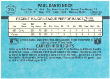 1988 Donruss Chicago Cubs Team Collection #315 Paul Noce Back