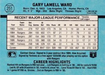 1988 Donruss New York Yankees Team Collection #251 Gary Ward Back