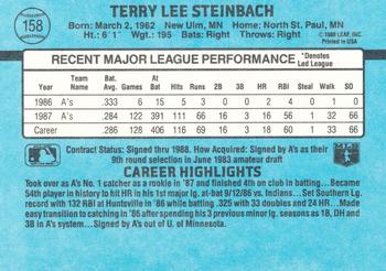 1988 Donruss Oakland Athletics Team Collection #158 Terry Steinbach Back