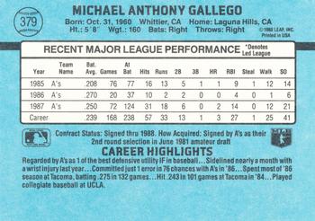 1988 Donruss Oakland Athletics Team Collection #379 Mike Gallego Back