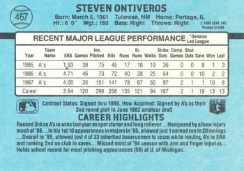 1988 Donruss Oakland Athletics Team Collection #467 Steve Ontiveros Back