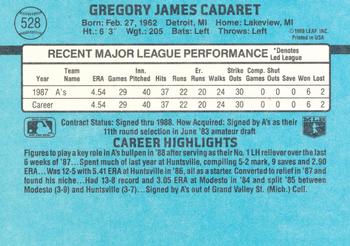 1988 Donruss Oakland Athletics Team Collection #528 Greg Cadaret Back