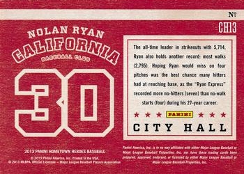2013 Panini Hometown Heroes - City Hall Gold #CH13 Nolan Ryan Back