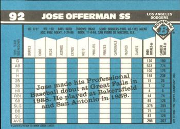 1990 Bowman - Limited Edition (Tiffany) #92 Jose Offerman Back