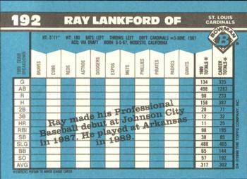 1990 Bowman - Limited Edition (Tiffany) #192 Ray Lankford Back