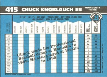 1990 Bowman - Limited Edition (Tiffany) #415 Chuck Knoblauch Back