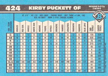 1990 Bowman - Limited Edition (Tiffany) #424 Kirby Puckett Back