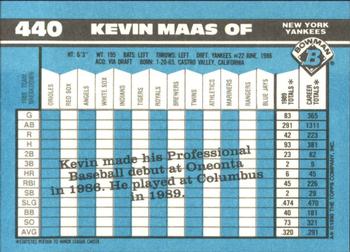 1990 Bowman - Limited Edition (Tiffany) #440 Kevin Maas Back