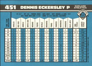 1990 Bowman - Limited Edition (Tiffany) #451 Dennis Eckersley Back