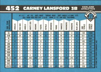 1990 Bowman - Limited Edition (Tiffany) #452 Carney Lansford Back