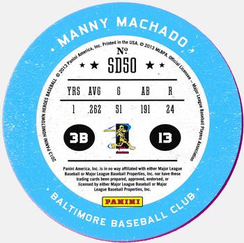 2013 Panini Hometown Heroes - Sport Discs #SD50 Manny Machado Back