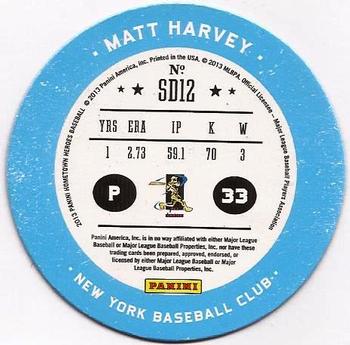 2013 Panini Hometown Heroes - Sport Discs #SD12 Matt Harvey Back