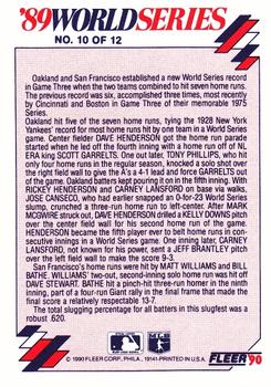 1990 Fleer - World Series #10 World Series Record Book Game 3 Back