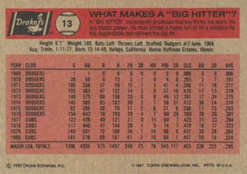 1981 Topps Drake's Big Hitters #13 Bill Buckner Back