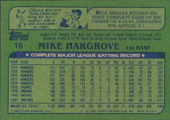 1982 Topps Drake's Big Hitters #16 Mike Hargrove Back