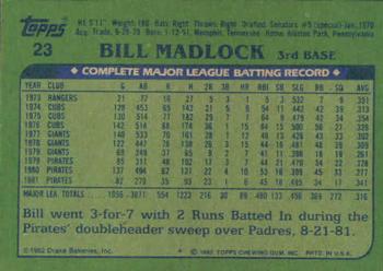 1982 Topps Drake's Big Hitters #23 Bill Madlock Back