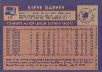 1984 Topps Drake's Big Hitters #10 Steve Garvey Back