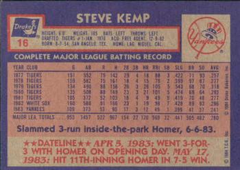 1984 Topps Drake's Big Hitters #16 Steve Kemp Back