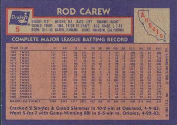 1984 Topps Drake's Big Hitters #5 Rod Carew Back