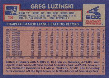 1984 Topps Drake's Big Hitters #18 Greg Luzinski Back