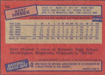 1985 Topps Drake's Big Hitters #16 Kent Hrbek Back