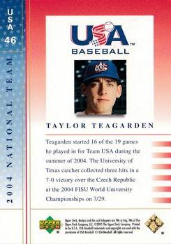 2005 Upper Deck USA Baseball 2004 National Team #USA 46 Taylor Teagarden Back
