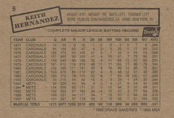 1988 Drake's Big Hitters Super Pitchers #5 Keith Hernandez Back