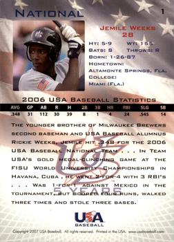 2006-07 USA Baseball Box Set  #1 Jemile Weeks Back