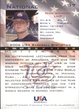 2006-07 USA Baseball Box Set  #17 Nick Schmidt Back