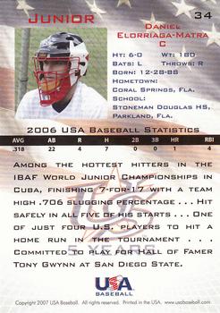 2006-07 USA Baseball Box Set  #34 Daniel Elorriaga-Matra Back