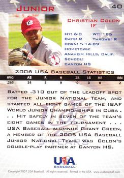 2006-07 USA Baseball Box Set  #40 Christian Colon Back