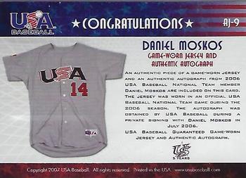 2006-07 USA Baseball Box Set  - Signatures Jersey Black #AJ-9 Daniel Moskos Back