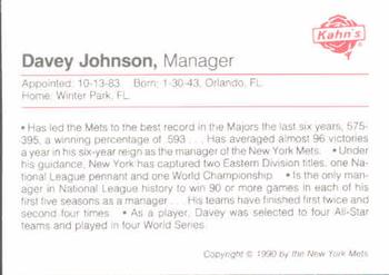 1990 Kahn's New York Mets #NNO Davey Johnson Back