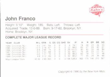 1990 Kahn's New York Mets #NNO John Franco Back