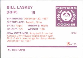 1983 Mother's Cookies San Francisco Giants #15 Bill Laskey Back
