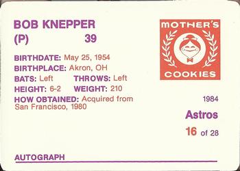 1984 Mother's Cookies Houston Astros #16 Bob Knepper Back