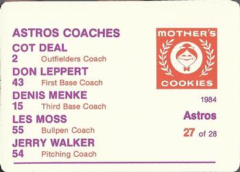 1984 Mother's Cookies Houston Astros #27 Astros' Coaches - Cot Deal / Don Leppert / Denis Menke / Les Moss / Jerry Walker Back