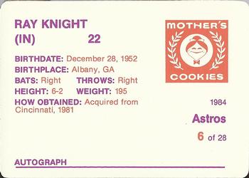 1984 Mother's Cookies Houston Astros #6 Ray Knight Back