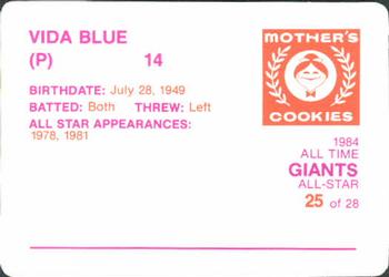 1984 Mother's Cookies San Francisco Giants #25 Vida Blue Back