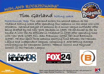 2012 Grandstand Midland RockHounds #NNO Tim Garland Back
