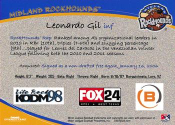 2012 Grandstand Midland RockHounds #NNO Leonardo Gil Back