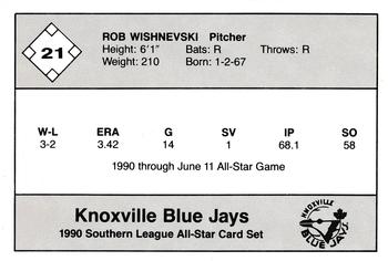 1990 Jennings Southern League All-Stars #21 Rob Wishnevski Back