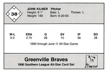 1990 Jennings Southern League All-Stars #38 John Kilner Back